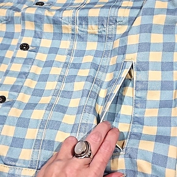 ♡ Kickers Women's Gingham Clasic Denim Button Down Jacket Blue Front Pockets M - Picture 5 of 12